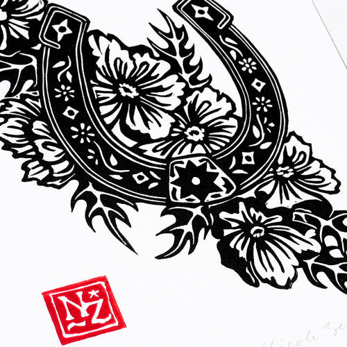 Horseshoe and Prickly Poppies Hand-Pulled Relief Print
