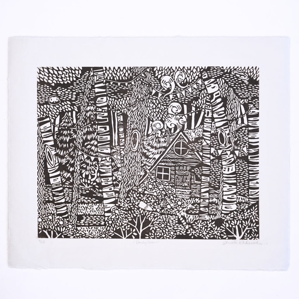 Party Cabin Hand-Pulled Relief Print