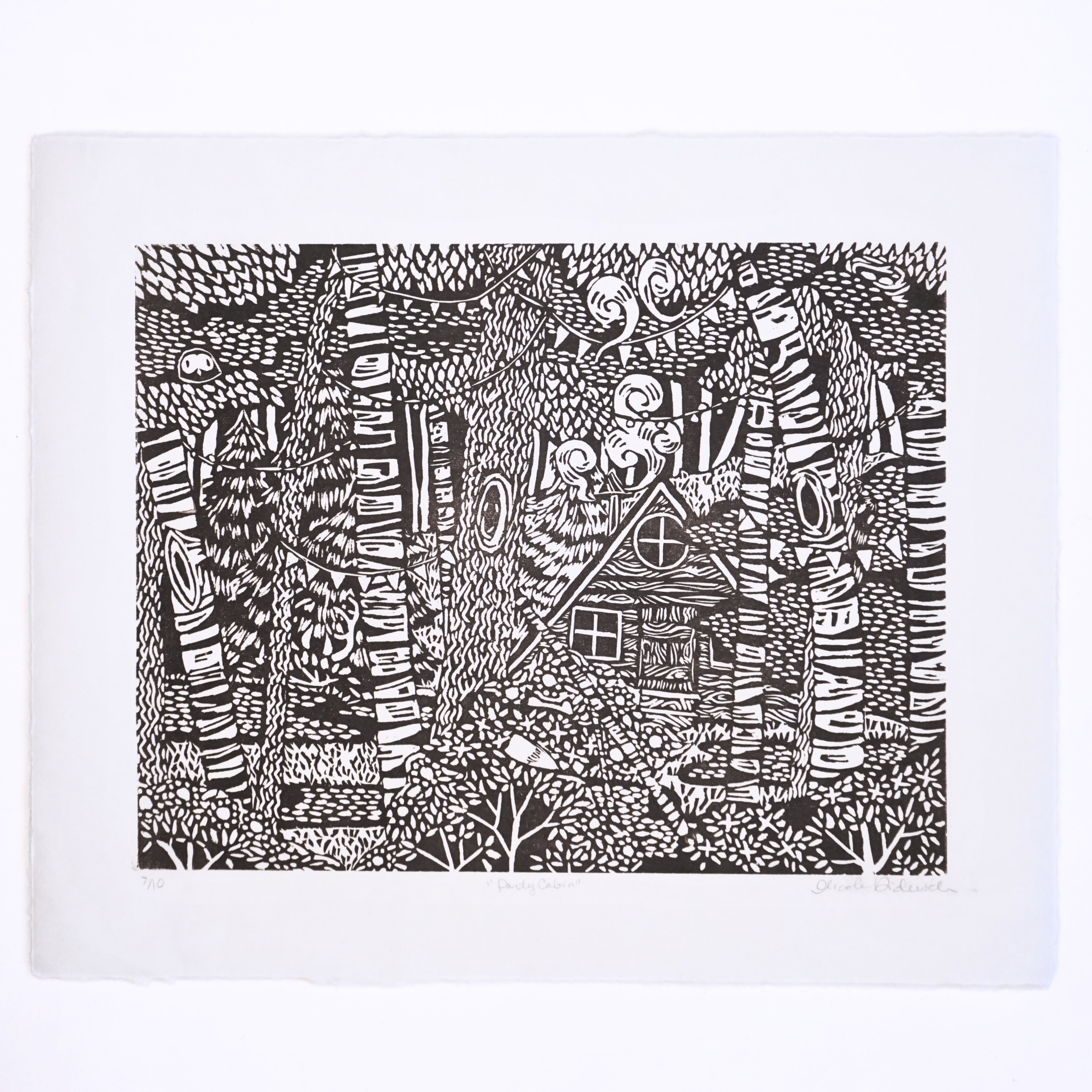 Party Cabin Hand-Pulled Relief Print