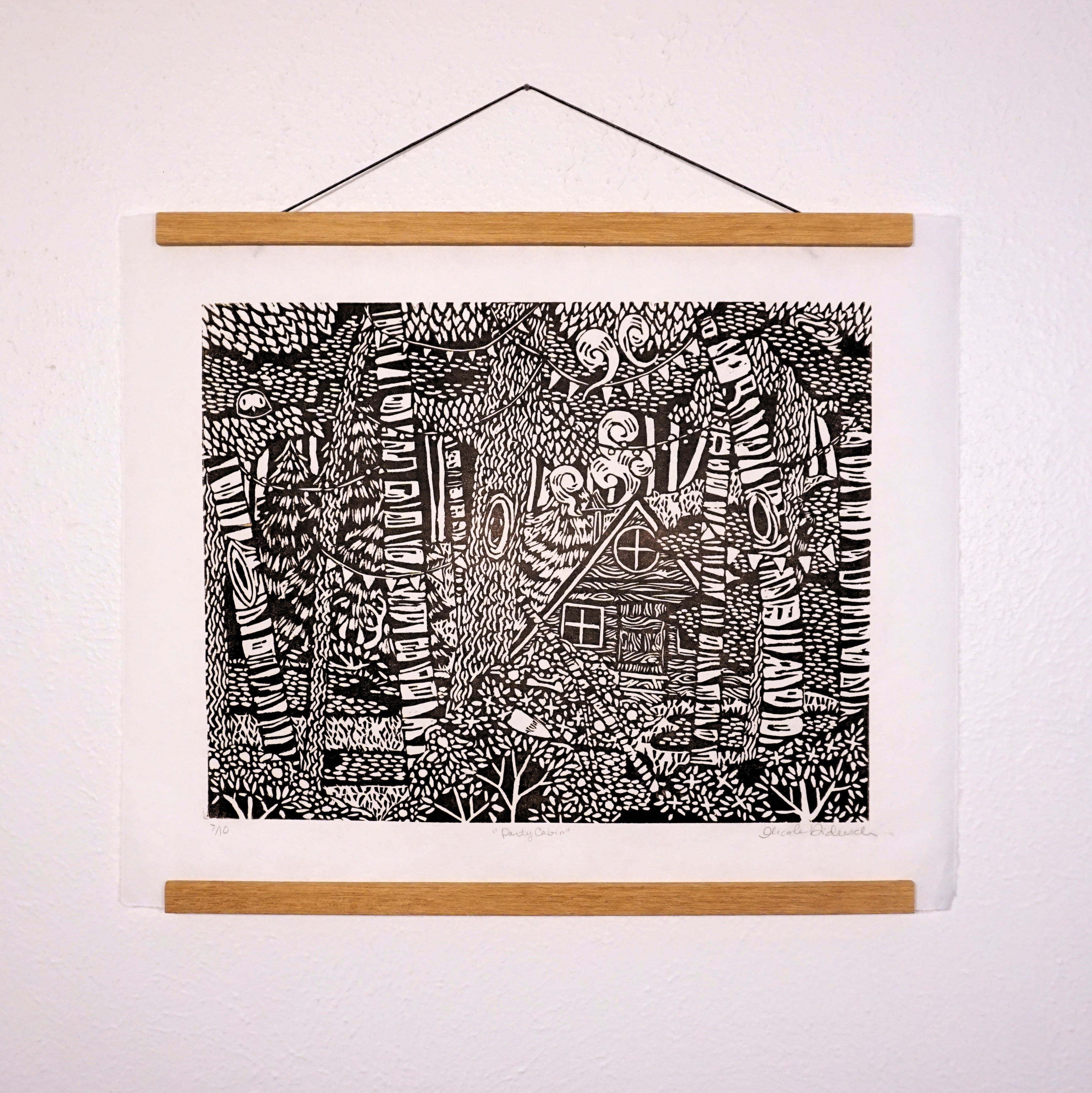 Party Cabin Hand-Pulled Relief Print