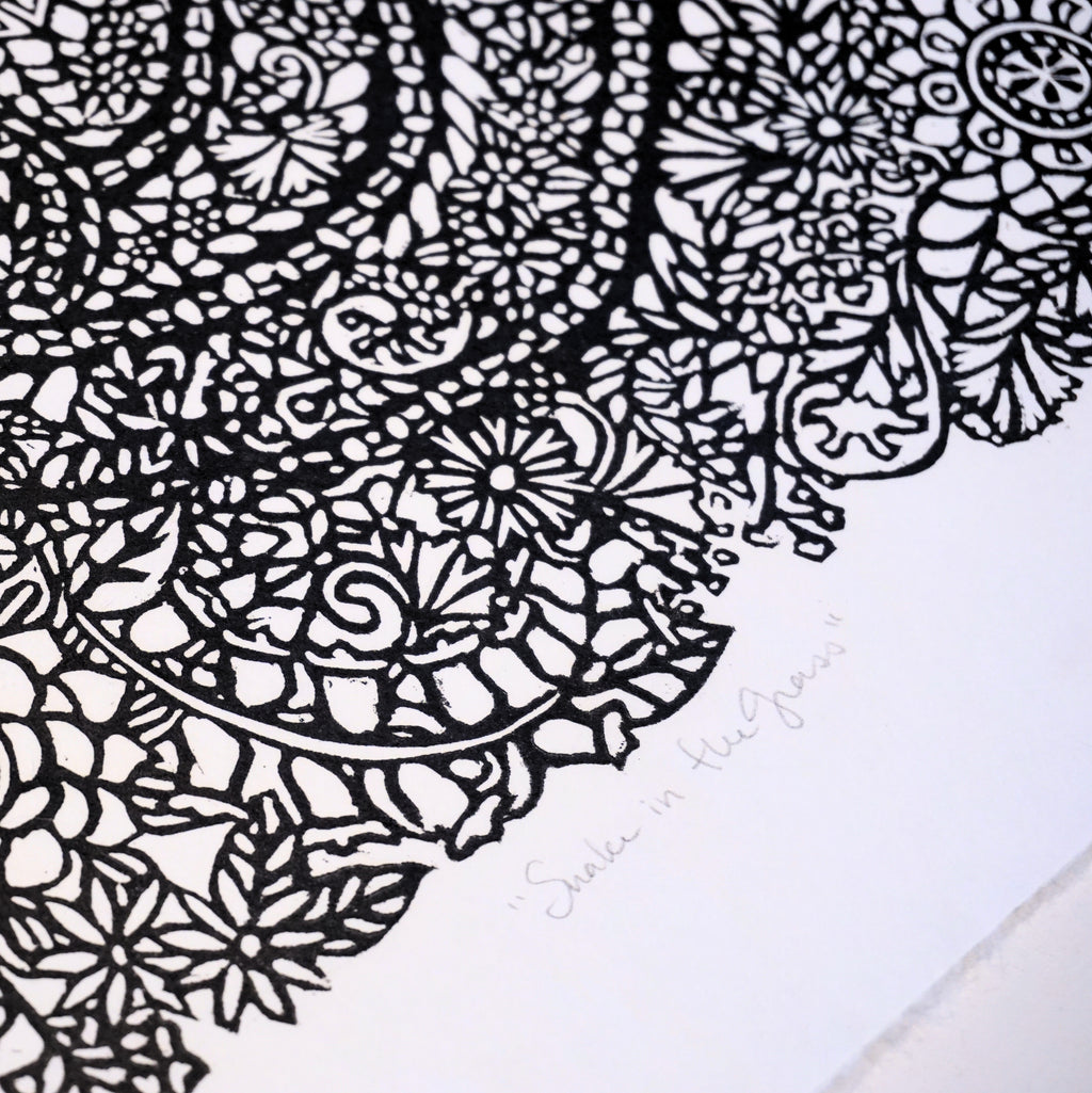 Snake in the Grass Hand-Pulled Relief Print
