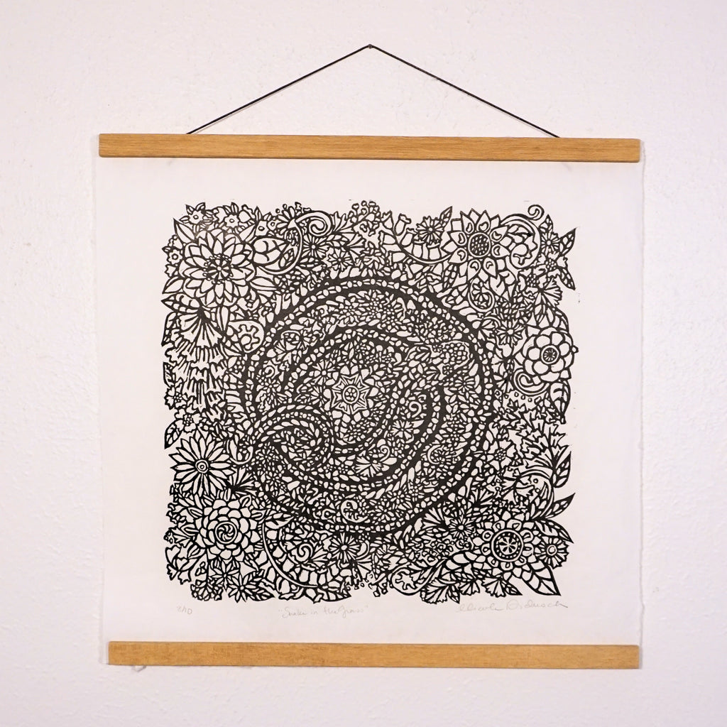 Snake in the Grass Hand-Pulled Relief Print