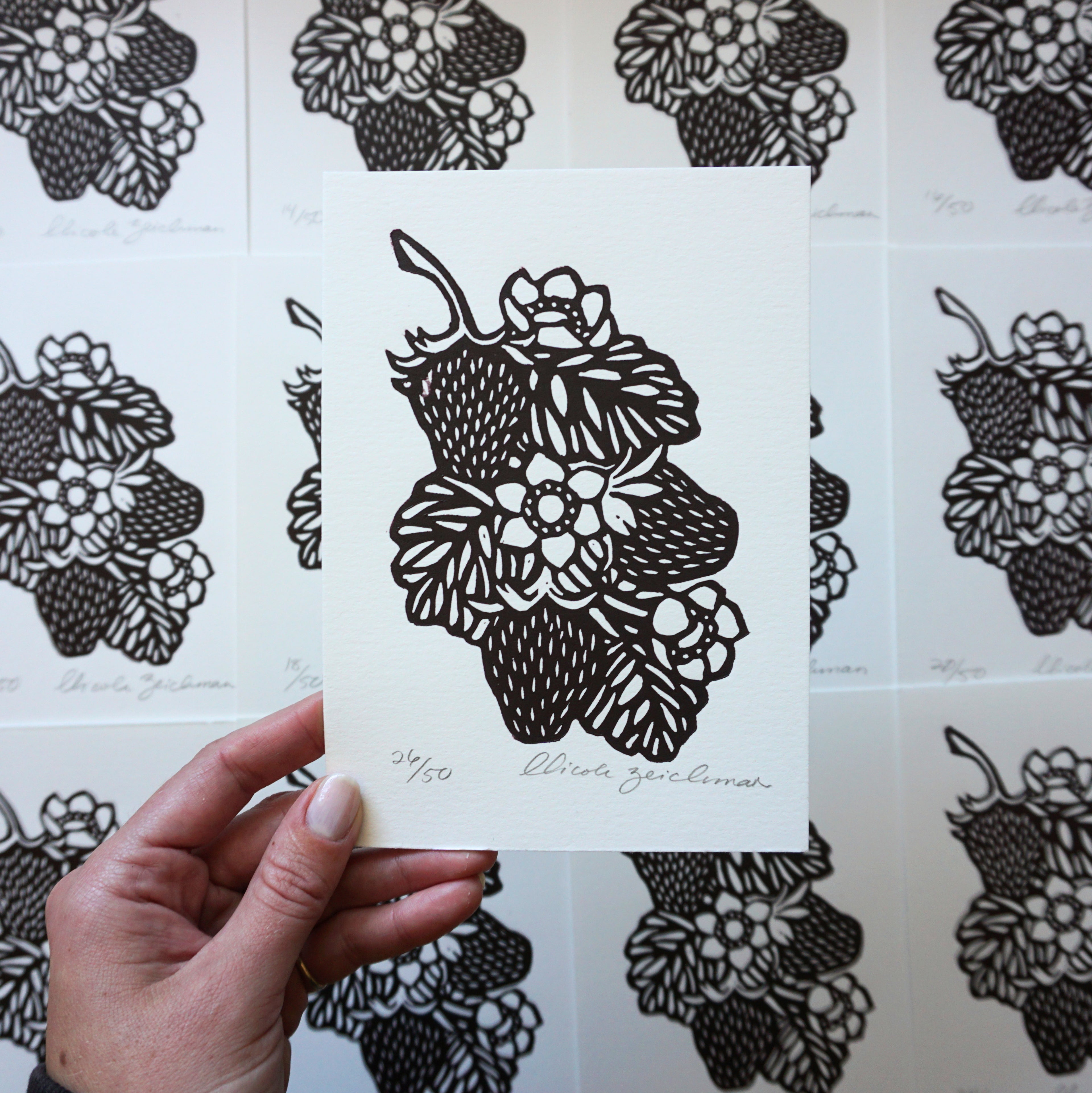 Wild Strawberries Hand-Pulled Relief Print
