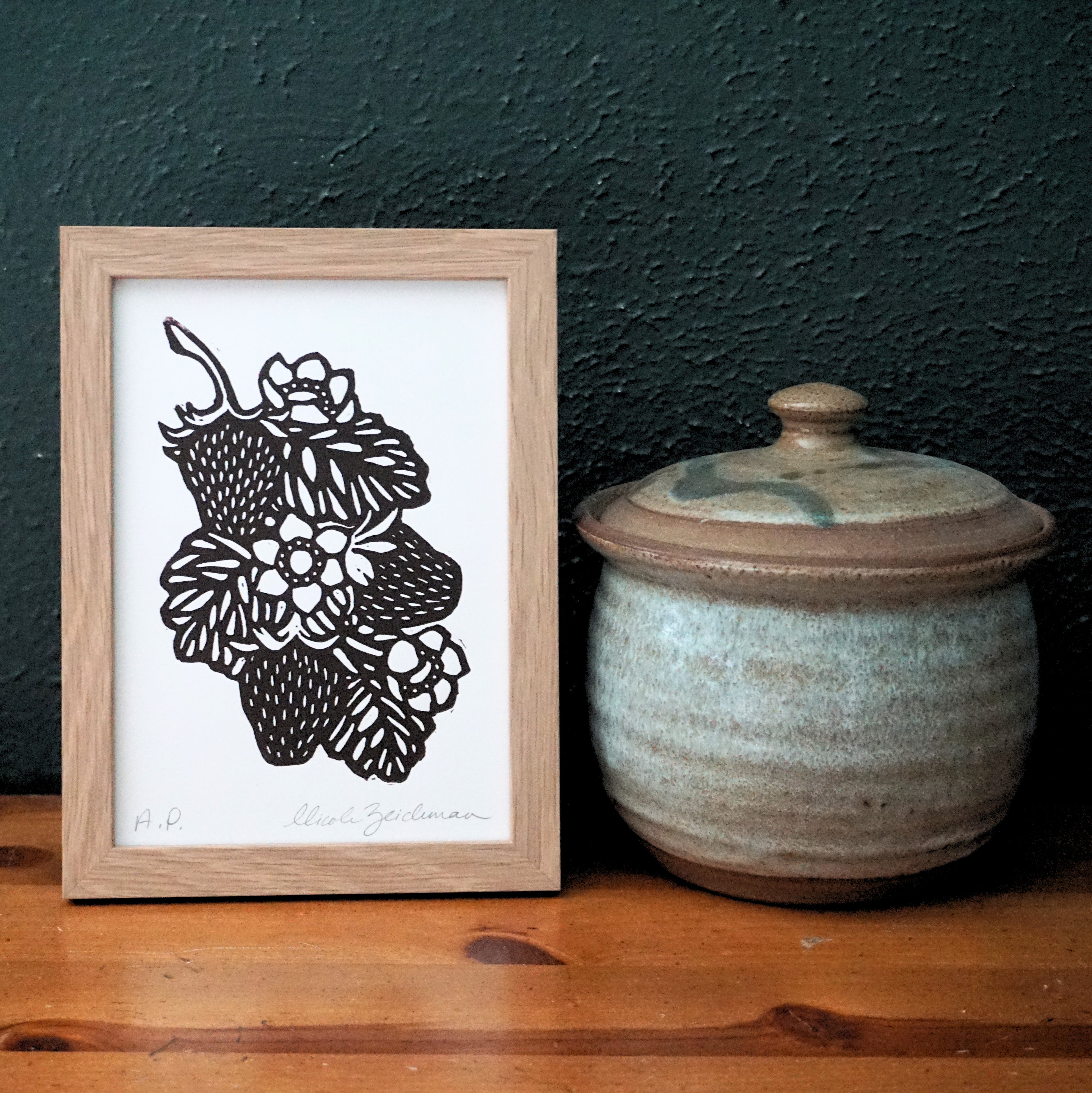 Wild Strawberries Hand-Pulled Relief Print