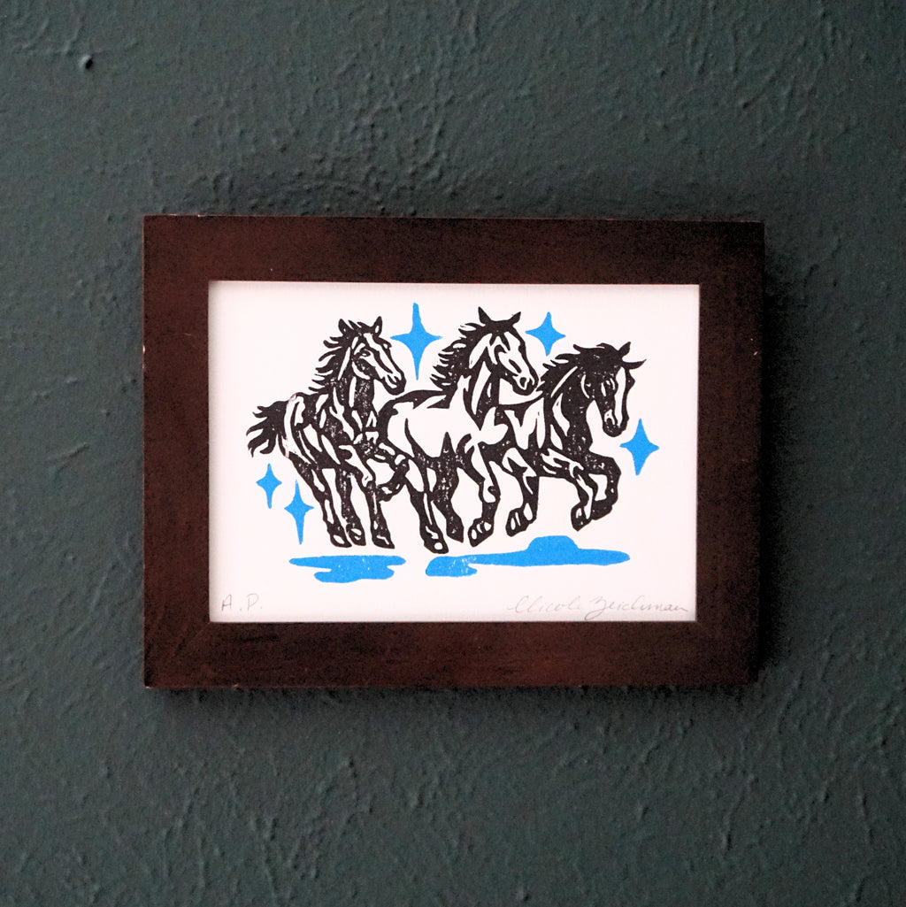 Three Horses Hand-Pulled Relief Print