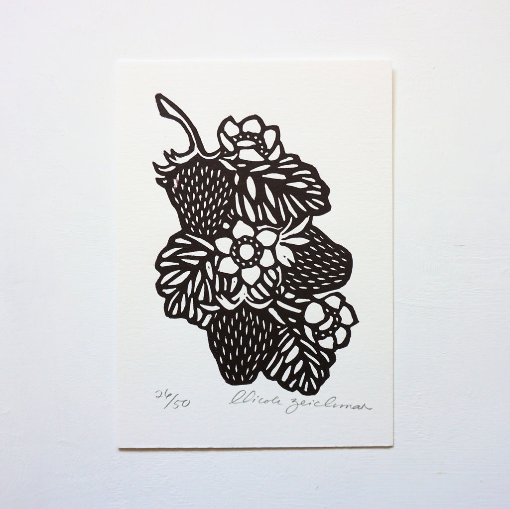 Wild Strawberries Hand-Pulled Relief Print