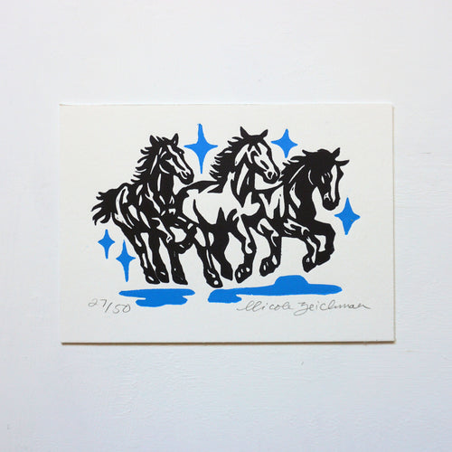 Three Horses Hand-Pulled Relief Print